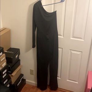 One shoulder black jumpsuit